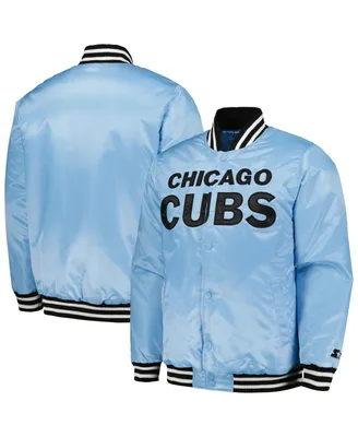 Men's Starter Light Blue Chicago Cubs Cross Bronx Fashion Satin Full-Snap Varsity Jacket