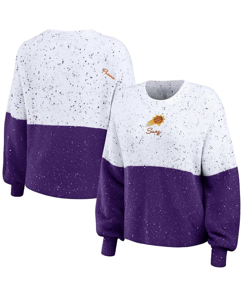 Women's Wear by Erin Andrews White, Purple Phoenix Suns Color-Block Pullover Sweater