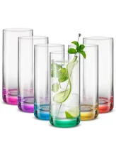 JoyJolt Hue Colored Highball Drinking Glasses 13 oz, Set of 6 - Clear, Multi