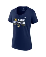 Women's Fanatics Navy Milwaukee Brewers 2023 Postseason Locker Room V-Neck T-shirt