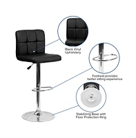 Quilted Vinyl Swivel Adjustable Height Barstool With Chrome Base