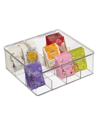 mDesign Plastic Tea Bag Divided Storage Organizer Box with Hinge Lid