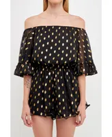 Women's Foil Print Off-shouldered Romper