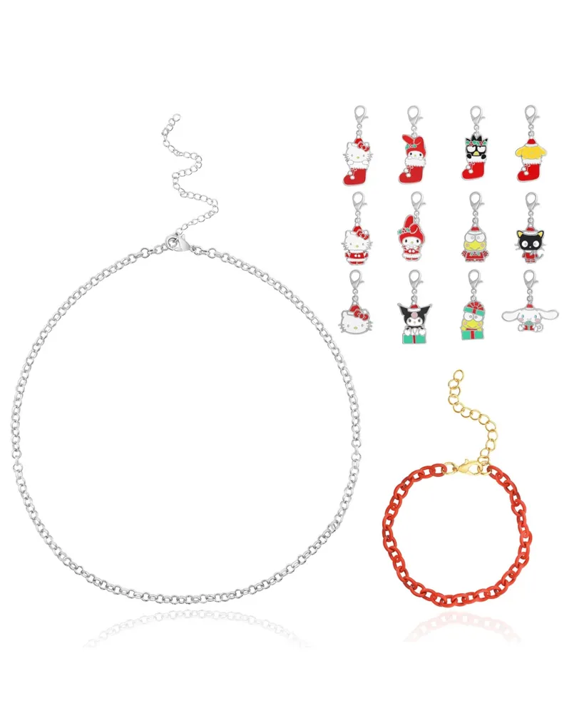 Hello Kitty Sanrio Hello Kitty Necklace and Bracelet with 12 Sanrio Charms  Customizable Advent Set - Officially Licensed