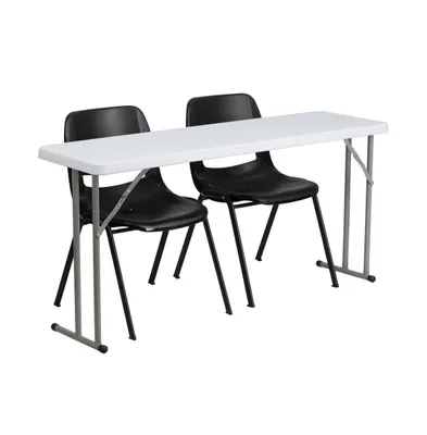 5-Foot Plastic Folding Training Table Set With 2 Black Plastic Stack Chairs