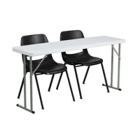 5-Foot Plastic Folding Training Table Set With 2 Black Plastic Stack Chairs