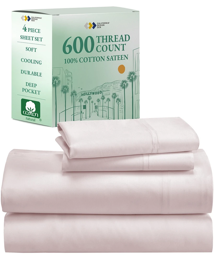 California Design Den 5-Star Luxury King Sheet Set - 600 Thread Count 100% Cotton Sateen, Soft & Crisp Bed Sheets