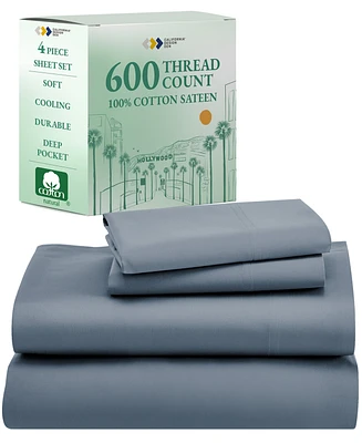 5-Star Luxury California King Sheet Set - 600 Thread Count 100% Cotton Sateen, Soft & Crisp Bed Sheets