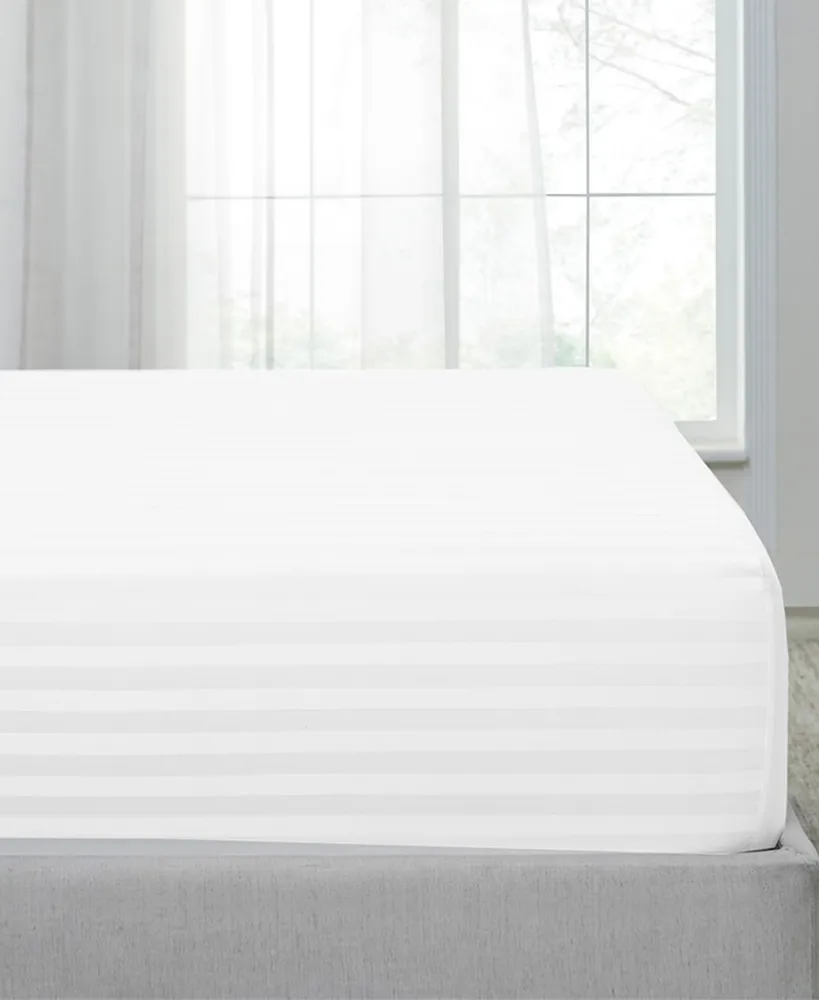 California Design Den Striped 500 Thread Count Fitted Sheet Only, 100% Cotton Sateen