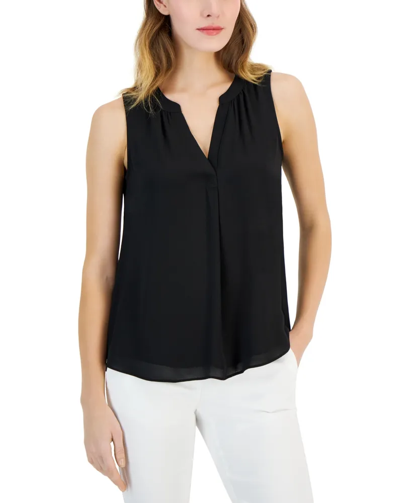 T Tahari Women's Split-Neck Sleeveless Top