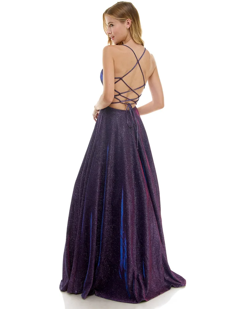 City Studios Juniors' Glitter-Knit V-Neck Ball Gown