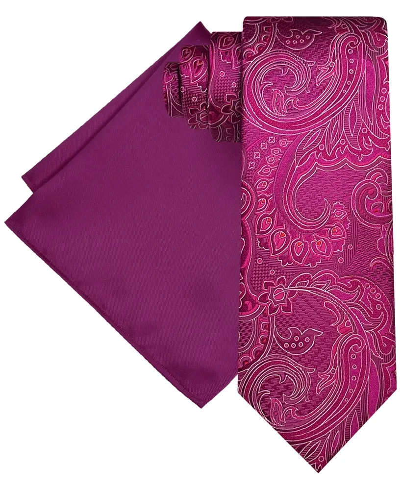 Steve Harvey Men's Paisley Tie & Solid Pocket Square Set