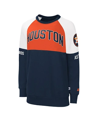 Women's Starter Navy, Orange Houston Astros Baseline Raglan Pullover Sweatshirt