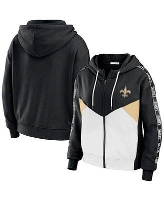 Women's Wear by Erin Andrews Black, White New Orleans Saints Color-Block Full-Zip Hoodie
