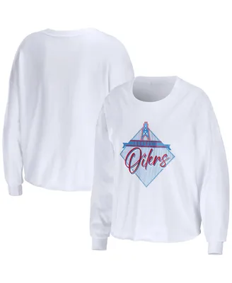 Women's Wear by Erin Andrews White Houston Oilers Gridiron Classics Domestic Cropped Long Sleeve T-shirt