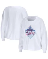 Women's Wear by Erin Andrews White Houston Oilers Gridiron Classics Domestic Cropped Long Sleeve T-shirt