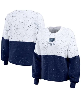 Women's Wear by Erin Andrews White, Navy Memphis Grizzlies Color-Block Pullover Sweater