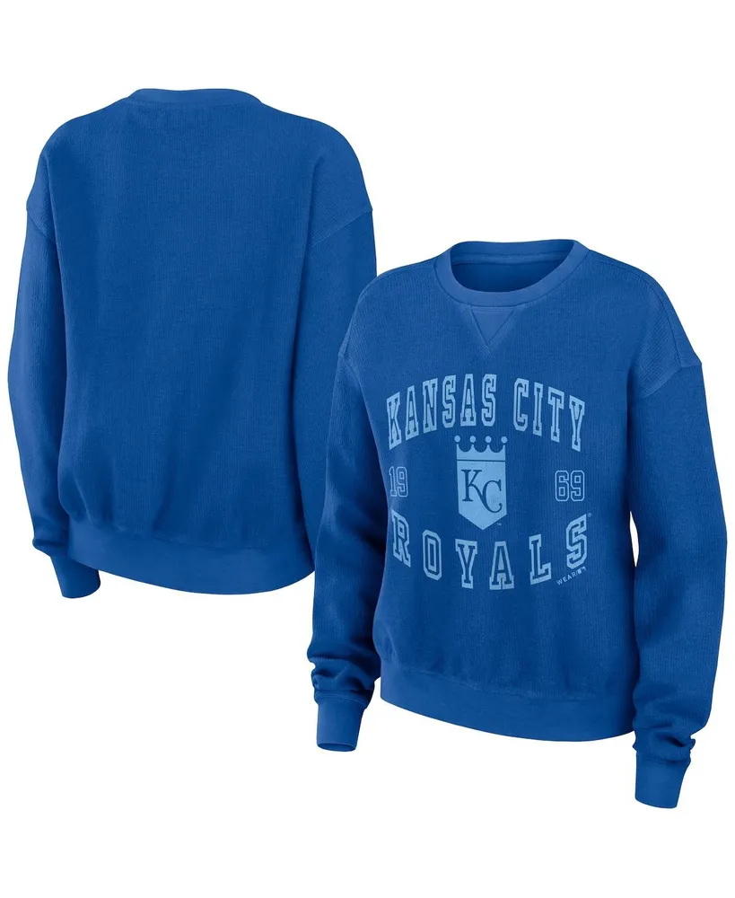 Women's Wear by Erin Andrews Royal Distressed Kansas City Royals Vintage-Like Cord Pullover Sweatshirt