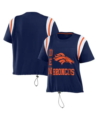 Women's Wear by Erin Andrews Navy Distressed Denver Broncos Cinched Colorblock T-shirt