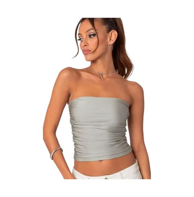 Edikted Womens Maxeen Shiny Gathered Tube Top