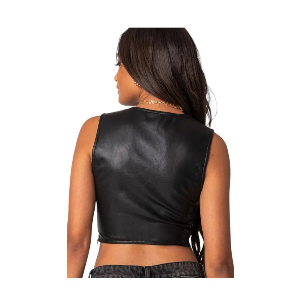 Women's Crescent faux leather crop top