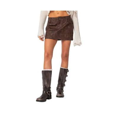 Women's Euphoria washed faux leather mini skirt - Brown