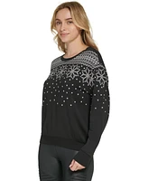 Andrew Marc Sport Women's Snowflake Fleece Crew Neck Sweatshirt