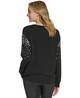 Andrew Marc Sport Women's Snowflake Fleece Crew Neck Sweatshirt