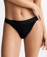 State of Day Women's Cotton Blend Lace-Trim Thong Underwear