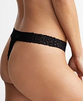 State of Day Women's Cotton Blend Lace-Trim Thong Underwear