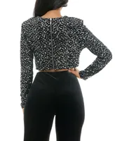 Alex & Sophia Juniors' Imitation-Pearl-Trim Sequin Velvet Top