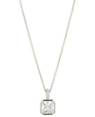 Eliot Danori Silver-Tone Radiant-Cut Cubic Zirconia Pendant Necklace, 16" + 2" extender, Created For Macy's