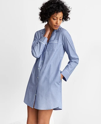 State of Day Women's Notch Collar Poplin Sleepshirt, Created for Macy's