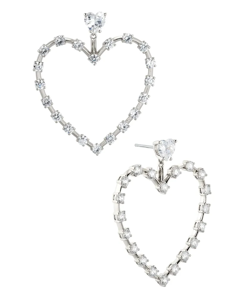 Ava Nadri Silver-Tone Cubic Zirconia Heart Frontal Earrings