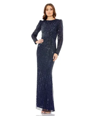 Women's Embellished Puff Sleeve Side Knot Gown