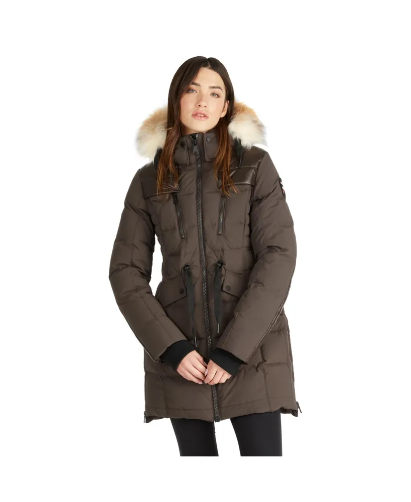 Pajar Women's Alia Mixed Media Quilted Parka with Detachable Hood and Faux Fur Trim