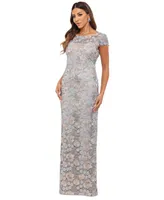 Xscape Women's Embroidered Floral Lace Boat-Neck Gown
