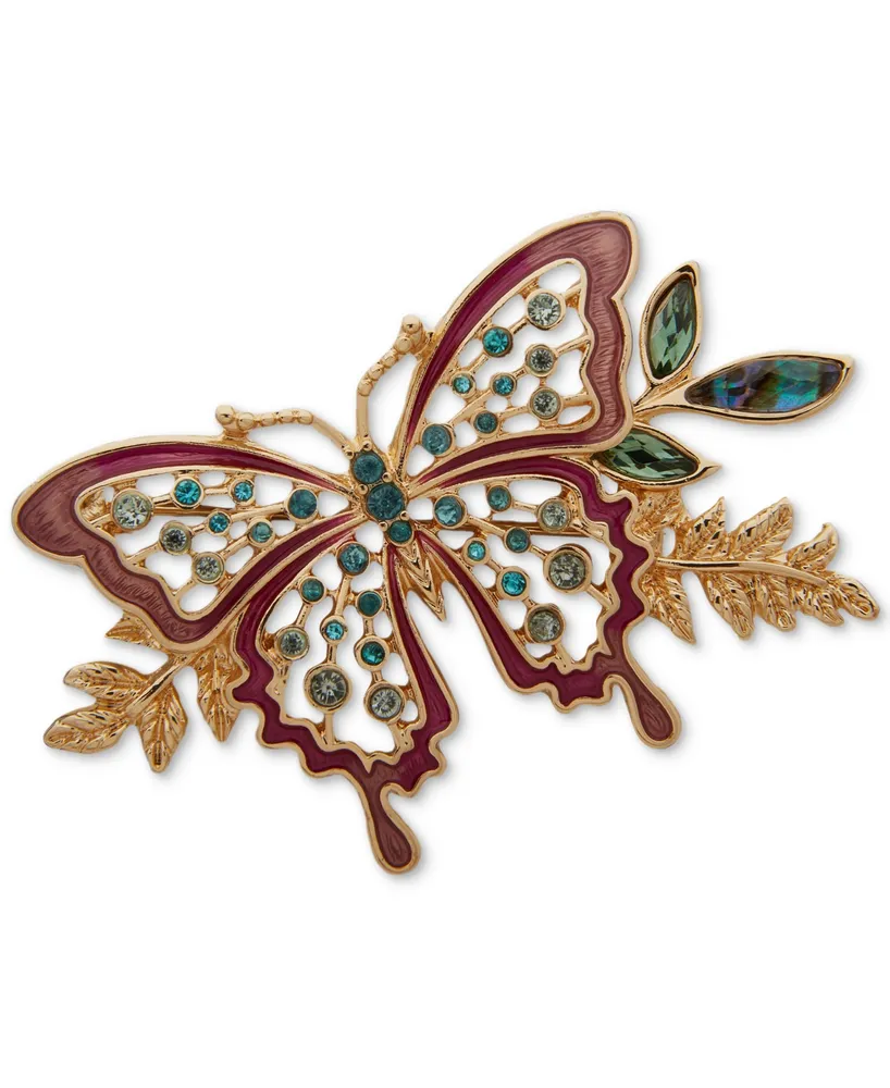 Anne Klein Gold-Tone Mixed Stone Openwork Butterfly Pin