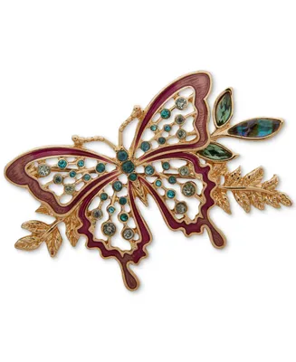 Anne Klein Gold-Tone Mixed Stone Openwork Butterfly Pin