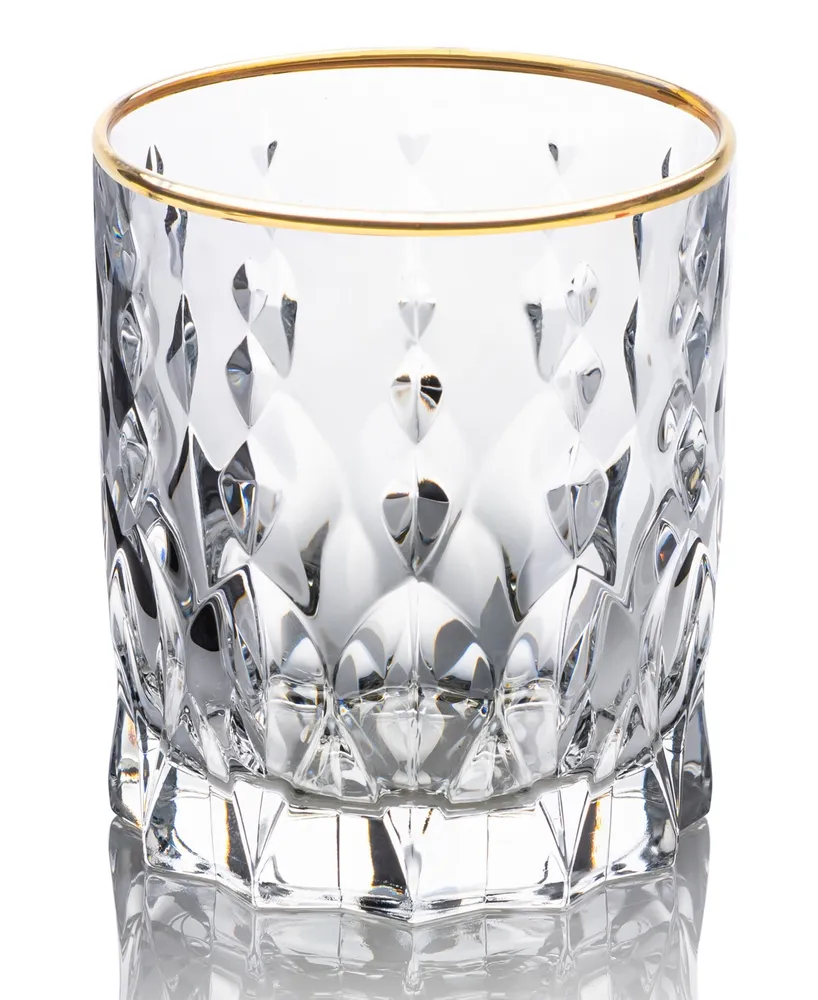 Lorren Home Trends Marilyn Gold-Tone Double Old Fashion (Dof) Tumblers, Set of 4