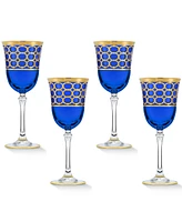 Lorren Home Trends Cobalt Blue White Wine Goblet with Gold-Tone Rings, Set of 4