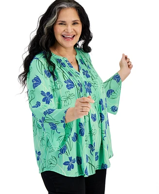 Style & Co Plus Printed Pintuck Blouse, Created for Macy's