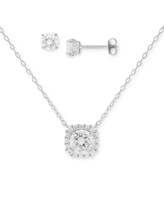 Giani Bernini 2-Pc. Set Cubic Zirconia Halo Pendant Necklace & Solitaire Stud Earrings in Sterling Silver, Created for Macy's