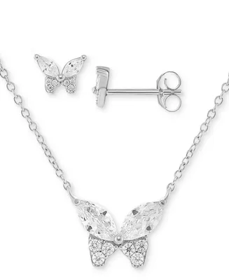 Giani Bernini 2-Pc. Set Cubic Zirconia Butterfly Pendant Necklace & Matching Stud Earrings in Sterling Silver, Created for Macy's