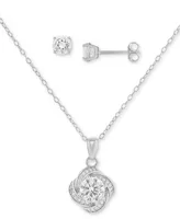 Giani Bernini 2-Pc. Set Cubic Zirconia Love Knot Pendant Necklace & Solitaire Stud Earrings in Sterling Silver, Created for Macy's