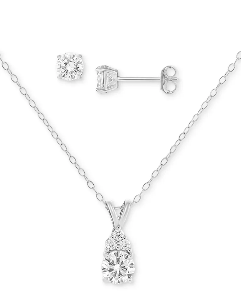 Giani Bernini 2-Pc. Set Cubic Zirconia Pendant Necklace & Stud Earrings in Sterling Silver, Created for Macy's