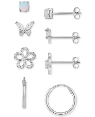 Giani Bernini 4-Pc. Set Synthetic Opal & Cubic Zirconia Stud & Hoop Earrings in Sterling Silver, Created for Macy's