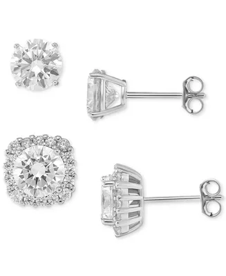 Giani Bernini 2-Pc. Set Cubic Zirconia Halo & Stud Earrings in Sterling Silver, Created for Macy's