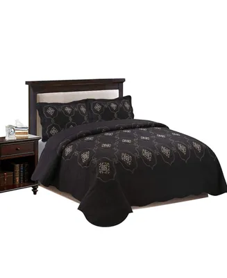 MarCielo 3 Piece Quilted Embroidery Quilts Bedspreads Set Emma