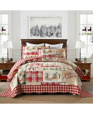 MarCielo 3 Piece Christmas Quilt Bedspread Set Rustic Cabin Lodge Quilt B010
